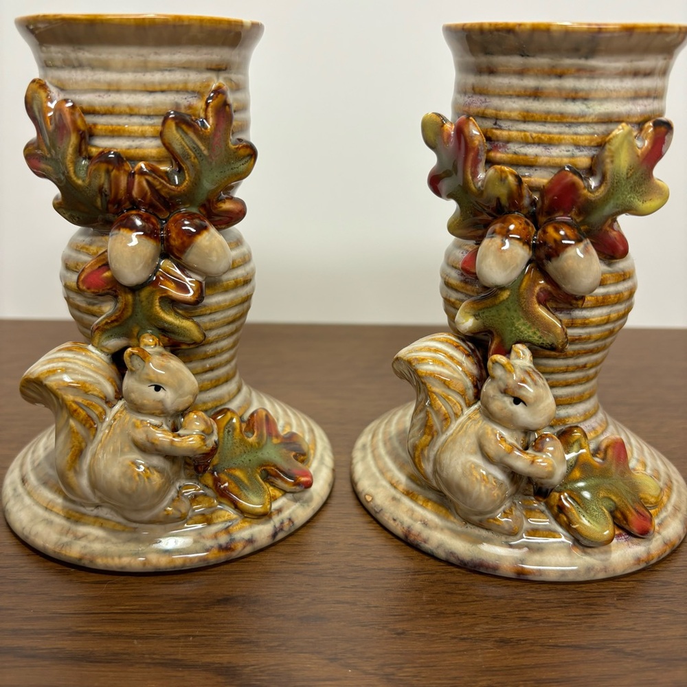 Woodland Squirrel Ceramic Candle Holders - Pair - Picture 2 of 9